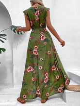 Floral Print Ruffle Trim Slit Thigh Dress Without Belt InsStreet